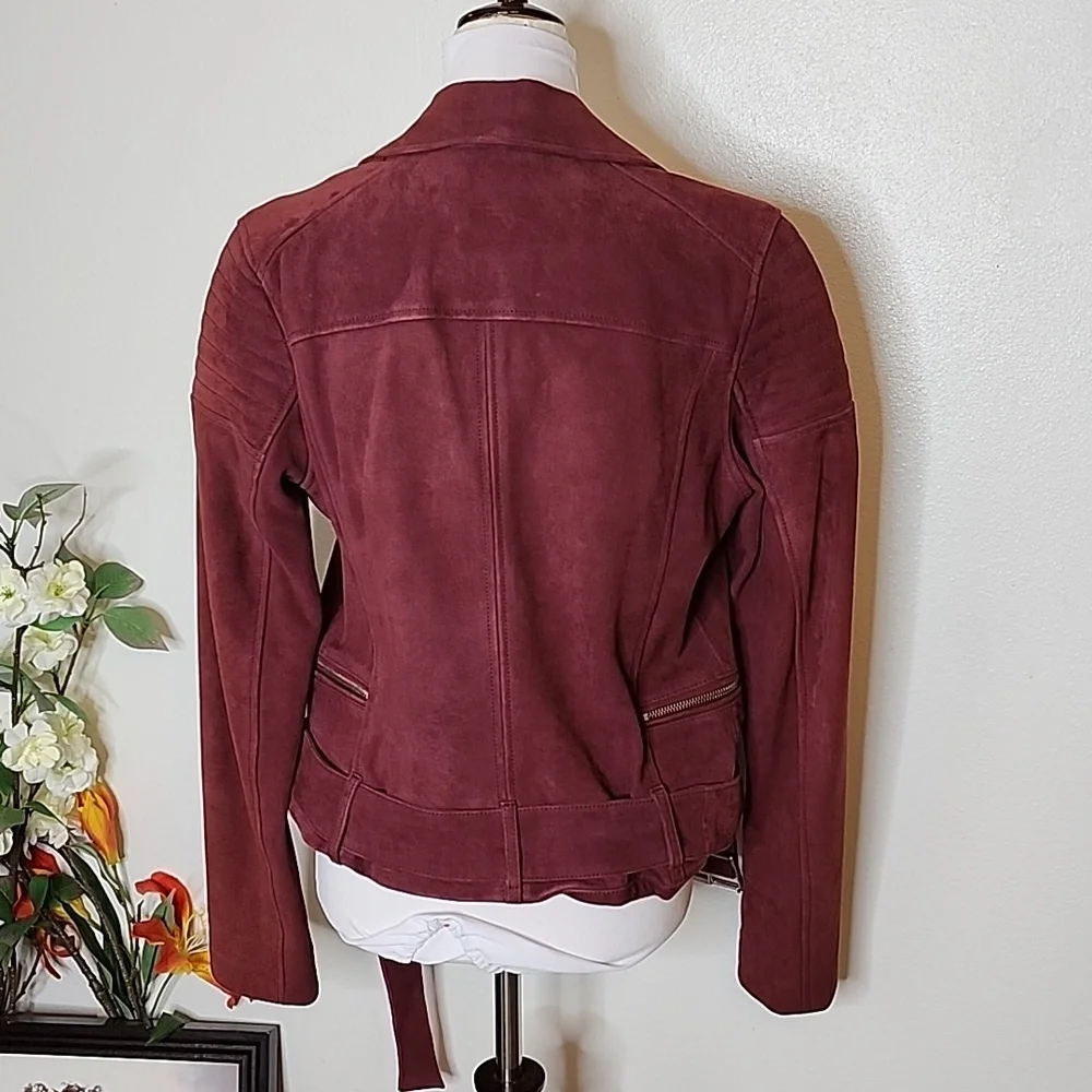 NEW LaMarque Laetica Burgundy Leather Suede Moto Biker Jacket Luxury Celeb Style - Picture 7 of 14